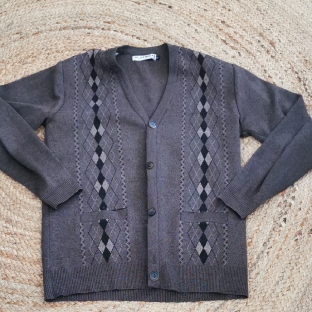 Vintage Platinum mode brown argyle oldschool grandpa cardigan old money Size L